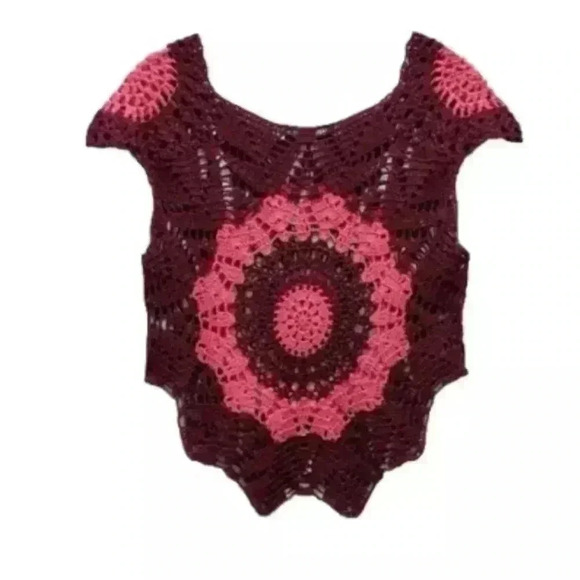 NEW Zara Short sleeve BOHEMIAN crochet top burgundy pink Woman’s size medium - Picture 7 of 9